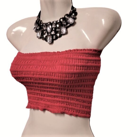 Fuchsia Sexy Crop Top Strapless Tube Top Smocked Stretchy Summer Ba… - Picture 3 of 12
